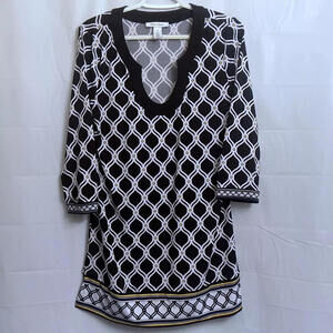 White House Black Market Blouse Dress Women's Medium M Black White Yellow
